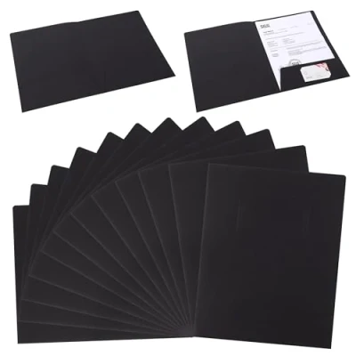 Imagen de Carpeta de Papel Kraft con Solapa, 12 Piezas Carpetas Presentacion A4 Bolsillos, Carton Marrón para Documentos, Archivador, Reuniones Presentaciones, Contratos Informes (Negro)