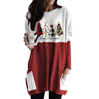 Imagen de Sudadera Navidad Sudaderas Navideñas Mujer Jersey Largo Navideño Pullover Jerseys Navideños Reno Talla Grande Feo Muñeco Nieve Tallas Grandes Christmas Jumper Rojo XXL