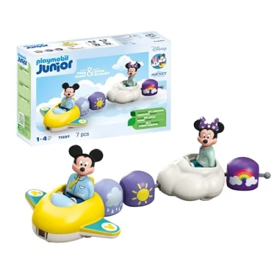 Imagen de PLAYMOBIL Junior &amp; Disney 71697 Mickey y Minnie Tren Nube, con avión vehículo de Juguete sostenible Hecho plásticos a Base Plantas, Juguetes para niños niñas Partir 1 año