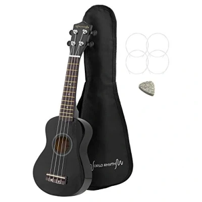 Imagen de World Rhythm WR 305 Ukelele soprano Uke premium y funda de concierto con acabado negro