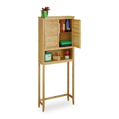 Imagen de Relaxdays Mueble Lavadora, Estantería Baño Encima WC Bambú, Armario Secadora, Aprox. 176 x70 x 22, Marrón Natural, Tablero de Fibras, 70 22,5 cm