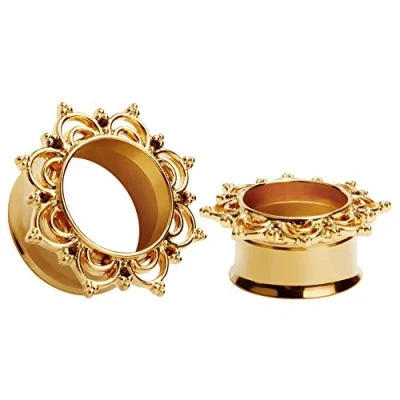 Imagen de KUBOOZ Vintage Gold plated Flower Ear Tapones Túneles Calibre Camilla Piercings Joyería