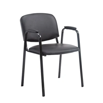 Imagen de Silla Confidente Ken Pro En Cuero Sintético I De Conferencia con Base Metal Negro Oficina Sin Ruedas Color:, Color:Negro