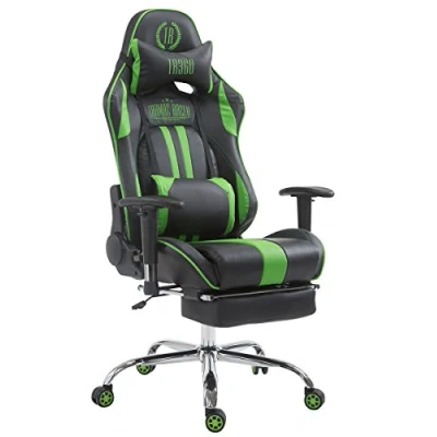 Imagen de Silla Racing XL Limit Tapizada en Cuero sintético I Gaming con Soporte Metal Cromado Oficina Ruedas Gamer Regulabl, Color:Negro/Verde, Reposapiés:con reposapiés