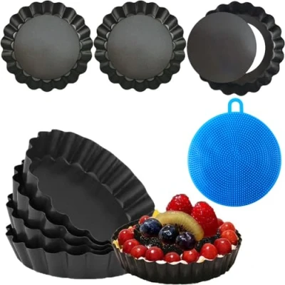 Imagen de Sinnsally moldes para tartelette con base elevadora,8 Piezas Antiadherentes Molde Tartaletas,mini tartlettformes, tarta,Forma de quicheform pequeña (10 cm*8)