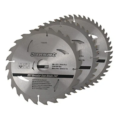 Imagen de Silverline Tools 749249 Discos de TCT para sierra circular 24, 40, 48 dientes, 3 pzas (200 x 30 anillos 25, 18 y 16 mm)