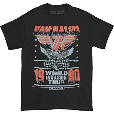 Imagen de Van Halen World Invasion Tour 1980 Hombre Camiseta Negro L 100% algodón Vorne Bedruckt Regular