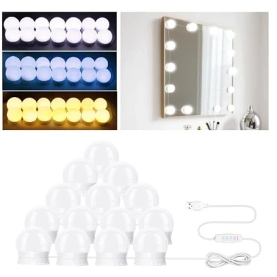 Imagen de NVIYAM 14 LED lámpara de espejo con 3 colores, regulable, luz tocador Hollywood, iluminación tocador, para espejo, adecuada maquillaje
