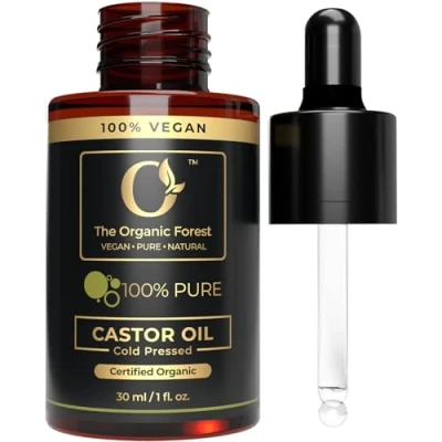 Imagen de USDA Castor Oil Organic Cold Pressed Unrefined Glass Bottle Hexane Free Ideal for Hair Care, Skin Eyelashes &amp; Eyebrows Carrier Essential Oils Mixing Face Body