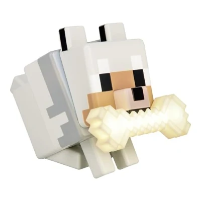 Imagen de Paladone GloBuddies Lámpara LED de noche con luz que cambia color en 3D Wolf licencia oficial Minecraft, toca para cambiar color, merchandising gaming, funciona pilas