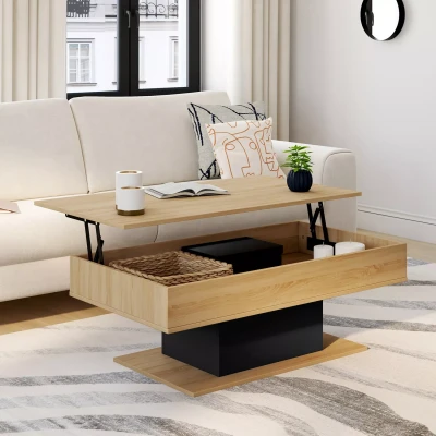 Imagen de IDMarket Mesa Baja Rectangular Eden Madera y Negro