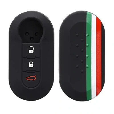 Imagen de kwmobile Carcasa Compatible con Llavero de Fiat Lancia Llave Coche Plegable 3 Botones Funda para Mando Silicona Verde/Rojo/Negro