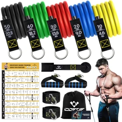 Imagen de Cintas Elasticas Musculacion, 5 Resistance Bands, Gomas Musculacion con Manijas Grandea, Tobillo, Póster de Entrenamiento, Bands