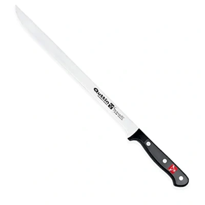 Imagen de Quttin Cuchillo Jamonero, Hoja Afilada Remaches Acero Inoxidable, Molibdeno Vanadio, Jamon Serrano Iberico, Mango POM Resina Acetalica. Sybarite Negro, 25 cm