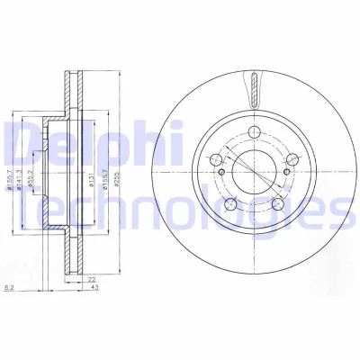 Imagen de DELPHI BG4269 Disco de freno 255 22 5 ventilado aceitado sin procesar cojinete rueda, anillo sensor ABS TOYOTA: Prius II Liftback