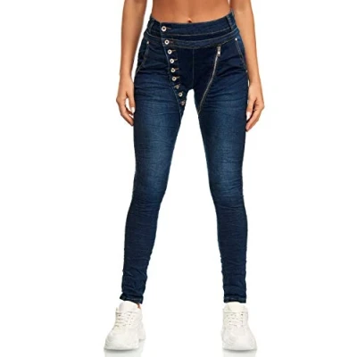 Imagen de Elara Jeans para Mujer Boyfriend Baggy Botones Chunkyrayan Azul Oscuro EL05D1 Dunkelblau 46 (3XL)