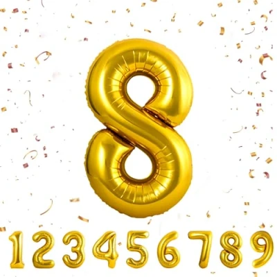 Imagen de Globo de cumpleaños con números 8 años XXL Oro lámina en 40 pulgadas 101 cm para decoración número cumpleaños…