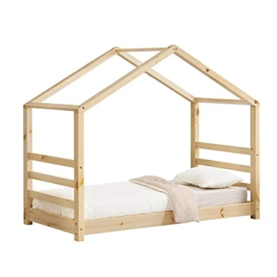 Imagen de Cama para niños de Pino 80 x 160 cm Infantil Forma casa en Color Natural