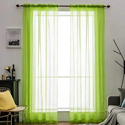Imagen de MIULEE Cortinas Poliéster Translúcida Fresca Transparente Salon Ventana Visillo Moderno para Sala Cuarto Dormitorio Habitación Comedor Cocina Salón de Esatr 2 Unidades 140 x 245cm Verde Claro