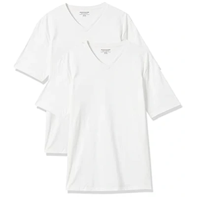 Imagen de Amazon Essentials Camiseta de manga corta, cuello pico, corte recto (disponible en tallas grandes y largos especiales) Hombre, Pack 2, Blanco, M