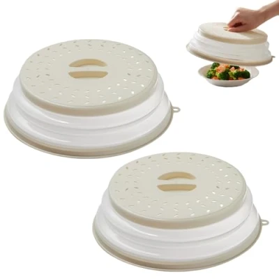 Imagen de 2 fundas para alimentos microondas, cubierta plegable salpicaduras de tapa platos, protectora contra salpicaduras, TPR sin BPA, colador cocina