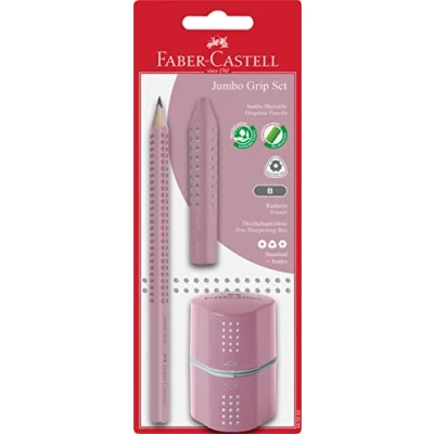 Imagen de Faber Castell 580082 Juego de lápices Jumbo Grip con lápiz, goma borrar y triple sacapuntas, color rosa