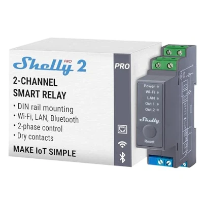 Imagen de Shelly Pro 2 Smart Relé Con Canales Inalámbrico, LAN &amp; Bluetooth Automatización De Hogar y Edificio Compatible Alexa Google Home iOS Android App Control Remoto Para Válvula Motorizada
