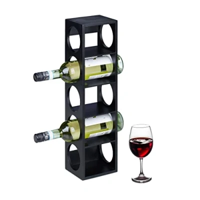 Imagen de Relaxdays Botellero Vino Bambú, Estantería 5 Botellas Tinto, 53 x 14 12 cm, Soporte Vertical, de Pie, Enoteca, Negro