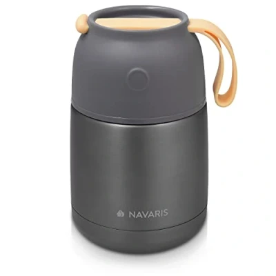 Imagen de Navaris Termo Comida y Agua Caliente 450 ML Recipiente Adulto o Infantil para Mantener Solidos Liquidos Fríos Calientes de Acero Inoxidable en Gris Oscuro