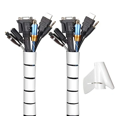Imagen de MOSOTECH Organizador Cables, Cubre Cables de 2m, Flexible Funda Mesa, Recoge para Office y PC Escritorio, 2m Ø26mm,Blanco