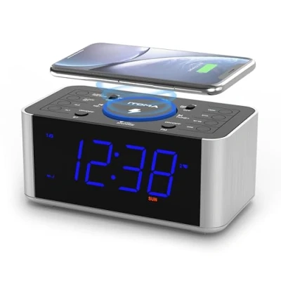 Imagen de iTOMA Radio de Despertador con Carga inalámbrica 5w, Snooze, Bluetooth, Doble, Pantalla LED 1,4 Pulgadas, dimmer, Reloj USB en la cabecera Cama 206