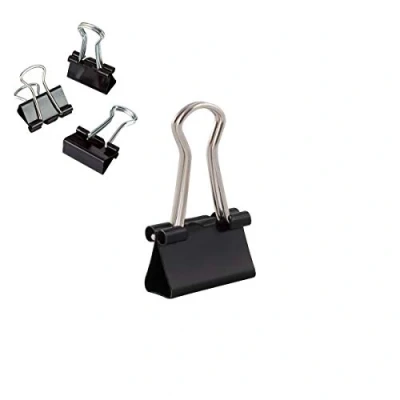 Imagen de D.RECT Pinzas metálicas plegables paquete de 12 unidades x (144 clips) 15 mm negras clips multiusos, metálicos para encuadernación notas, artículos papelería sujetapapeles
