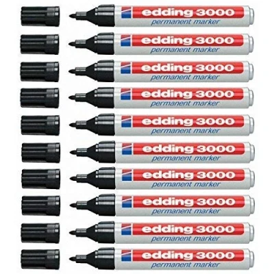 Imagen de edding 4 3000001_10 Rotuladores permanentes (1,5 3 mm, recargables, 10 unidades), color negro
