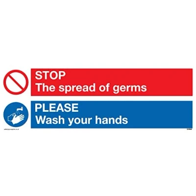 Imagen de Viking Signs CH5926 L15 1M Señal de plástico semirrígido 1 mm con texto en inglés &quot;Stop gérmenes&quot;