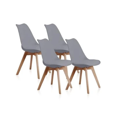 Imagen de Bistro, Pack 4 Sillas de Comedor, Salon o Cocina, Acabado en Simil Piel Gris y Madera, Medidas: 48 cm (Ancho) x 54 (Fondo) 84 (Alto)