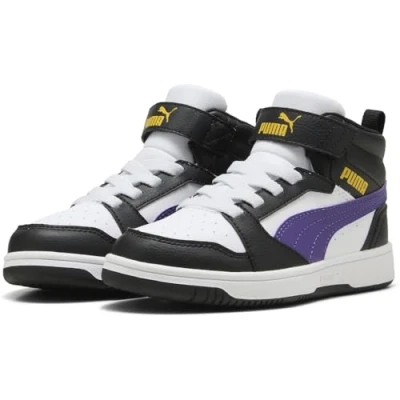 Imagen de Puma Rebound V6 MID AC Unisex Zapatillas altas para niños, Talla: 28, White/team violet/black Zapatos