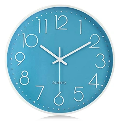 Imagen de Lafocuse Reloj de Pared Azul Moderno Silencioso, Números 3D Cuarzo, Decorativo sin Tictac para Cocina Salon Dormitorio 30cm