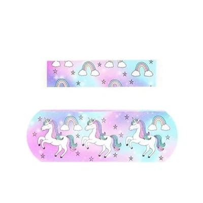 Imagen de 60 tiritas de unicornio arcoíris para niños, suaves, flexibles y a prueba lavado, 2 tamaños