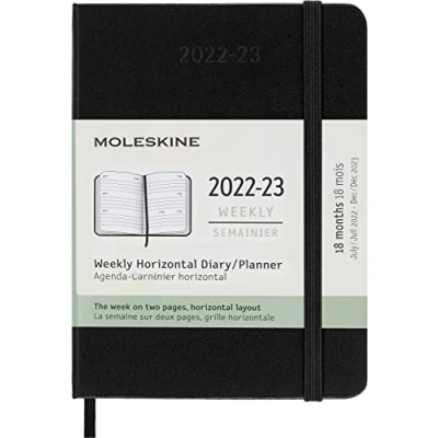 Imagen de Moleskine Agenda/Planificador Semanal Horizontal, Agendas de 18 meses 2022 2023 con Tapa Dura y Cierre Elástico, Tamaño Bolsillo 9 x 14 cm, Color Negro