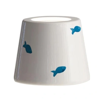 Imagen de Zafferano, Cover Poldina, Pantalla de Cerámica Decorada a Mano, Compatible con las Lámparas Made in Italy, Ø13 x 10 cm, Color Blanco Pez Azul
