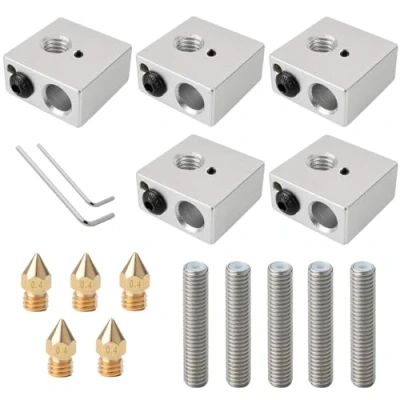 Imagen de QitinDasen 5 Piezas 3D Impresora Aluminio Calentador Bloque, con 0.4 mm Boquilla Impresión Cabezal y M6 X 30 Garganta Tubo
