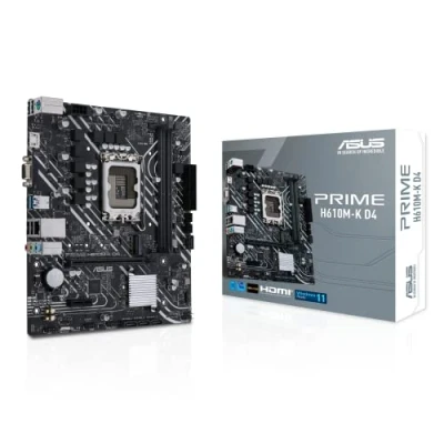 Imagen de ASUS Prime H610M K D4 Placa Base mATX Intel H610 LGA 1700 (RAM DDR4, PCIe 4.0, Ranura M.2, Realtek 1 GB Ethernet, HDMI, D Sub, Puertos USB 3.2 Gen. 1, SATA 6 Gbps, Conectores COM y RGB), Black