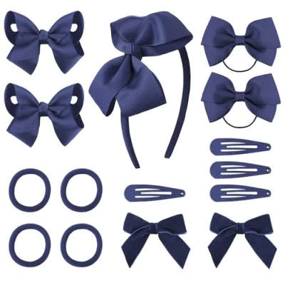 Imagen de DRESHOW Kit de Accesorios Para el Cabello Niñas la Escuela Lazo del Pelo Clips, Diadema, Cinta Barrettes, Elástica Ponytail Banda Pequeñas