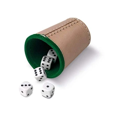 Imagen de Cayro Juego De Dados Cubilete y 5 Puntos 16 mm Cuero Forrado en Interior Mesa Adultos Accesorio Fácil Usar