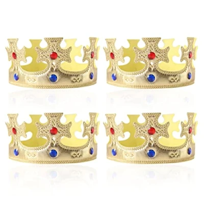Imagen de MIVAIUN 4 Piezas Corona de Rey Reina Niño Adulto Accesorio Disfraz Sombrero Fiesta Cumpleaños (4 Piezas)