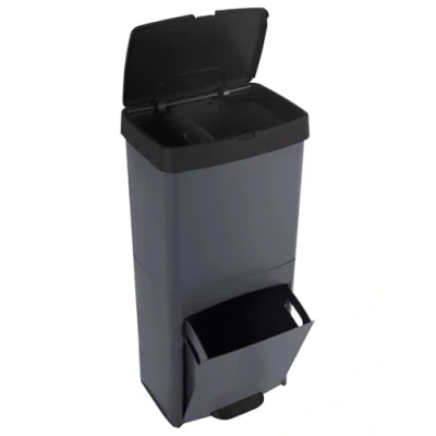 Imagen de JARDIN202 Cubo de Basura o Reciclaje 70L Premium: 3 Compartimentos para Gestión Eficiente Residuos Ecológico, Duradero 70 litros (Negro)