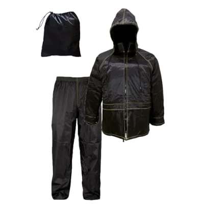Imagen de Susy Shop Traje de moto impermeable antilluvia y cortavientos con bolsa Negro Conjunto chaqueta pantalón Capucha retráctil Hombre Mujer Scooter Bicicleta Kit lluvia, , L