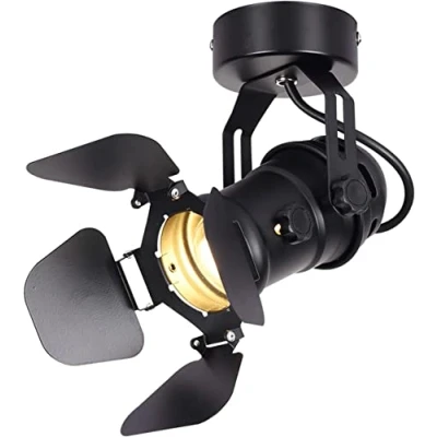 Imagen de Focos LED de techo vintage lámpara rusticas negra industrial con Bombillas E27, ángulo ajustable hacia arriba y abajo Luz pared iluminación para Dormitorio Salón Cafe Shop Bar