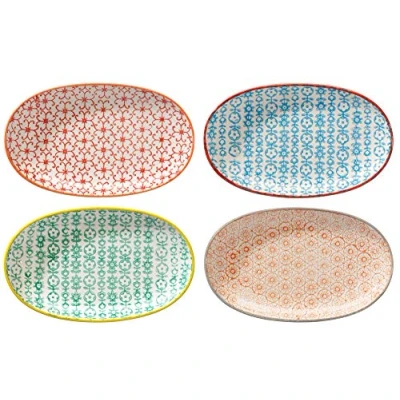 Imagen de BLOOMINGVILLE Plato para Servir Carla Express Oval de Colores L 21,5 x W 13 cm, Rojo Azul Verde Naranja, Cerámica, Juego 4