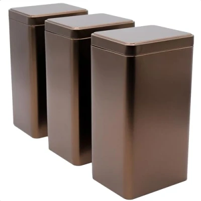 Imagen de 6 recipientes rectangulares para té con tapa interior protección adicional contra el aroma, color antracita, de metal, 150 g cada uno, 9,8 x 8 cm, también ideal suplementos.